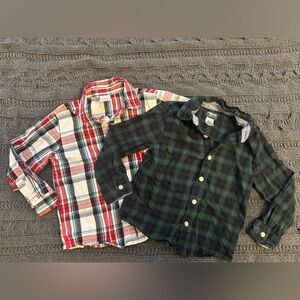 2 Set of Boys 4T Plaid Button Down Shirts - Red Plaid & Green Plaid